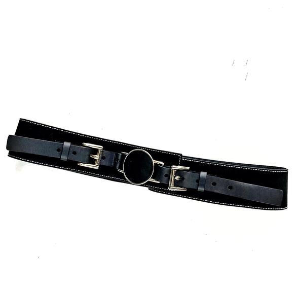 Vintage Michael Kors Black Suede & Leather Waist Belt | Y2K Statement Style - Picture 2 of 15
